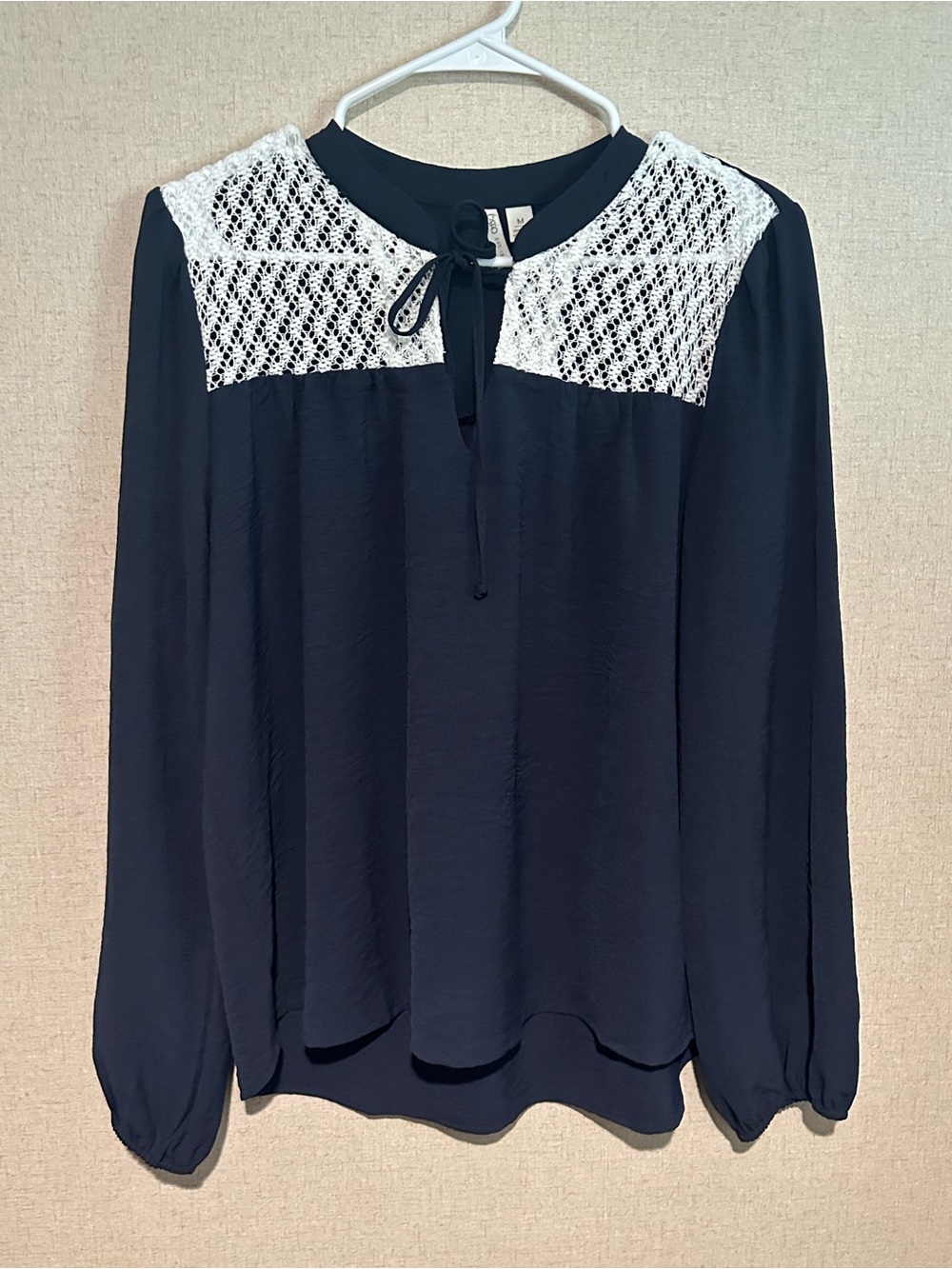 Cato Women's XL Navy Boho Peasant Crochet Long-Sleeve Top